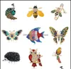 Pins Broches Sieraden 2021 Mti Kleur Emaille Ainmal Voor Vrouwen Pauw Bee Vlinder Uil Flamingo Papegaai Kristallen Broche Pin8819562