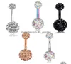 Navel Bell Button Rings 14G Stainless Steel Screw Bar Cz Body Piercing Belly Ring Women Girls Helix lage Earring Drop Deliver Dhgui5577101