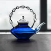 Blue Glass Teapot Teacup Tea Filter Mesh Glass Coffee Pot Heat-resistant Glass Pot Household Kitchen Kettle Exquisite Gift 240104