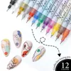 Parkson Nail Art Drawing Pen 12 Colors Graffiti Quick Air Dry Waterproof Acrylic Liner DIY 3D Beauty Manicure Decoration Tools 240105