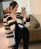 FANIECES Pluizige Nepbont Vrouwen Korte Jas Vest Tops Y2K Zebra Gestreepte Print Nep Crop Jassen Mode Winter Streetwear 240104