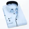 Rosa sarja manga longa camisa de algodão masculino único breasted lapela camisas escritório de negócios azul roxo branco/chemise S-5XL 240104