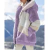 Manteau à capuche avec fermeture éclair pour femme, veste en cachemire épais épissé, couture, manteaux à carreaux, mode hiver 240104