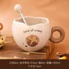 Muggar Creative Eggshell Ceramic Mug With Spoon Home Havremjöl Milk Breakfast Cup Söt Girls Office Coffee Drink