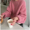 Maglioni da donna Coreano Dolce Moda Casual Y2K Maglia a maniche lunghe Pullover carino 2024 Autunno Inverno Donna Solido Rosa Maglione da donna Top