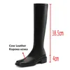 Botas 2024 Long Classic Mulheres Joelho Alto Couro Genuíno Med Saltos Sapatos Mulher Outono Inverno Escritório Casual Tamanho 34-40