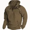 Pullover Men Sweatshirt Autumn Casual Hooded Long Sleeve Loose Polyester S-2XL Solid Color Spring V Neck Daily 240104