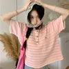 Pulls pour femmes Summer Top tricoté Vêtements pour femmes T-shirts à manches courtes T-shirts Pull à rayures Lâche Mode coréenne Col Polo Chic Blouse