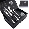 16Pcs/Set Silver Silverware Set 304 Stainless Steel Tableware Table Fork Steak Knife Spoon Flatware Kitchen Cutlery Set Gift Box 240105