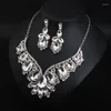 Halsbandörhängen Set Flower Crystal Jewelry African Rhinestone Choker Nigeria Bib Collar For Women Brud Wedding Presents