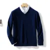 Wool Cashmere Sweater Men's Vneck Knitted Pullover Autumn Business Casual Classic Loose Bottoming Shirt High Quality 240104