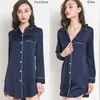 S-XL Femmes Chemises De Nuit D'été Vêtements De Nuit Féminins À Manches Longues Au-dessus Du Genou Col Rabattu Mince Sexy Dames Robe De Nuit Vêtements Hw43 240104