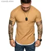 Homens camisetas primavera e verão em torno do pescoço magro-ajuste plissado casual manga curta juventude moda base camisa masculina esportes rotador manga t240105