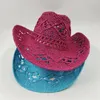 Berets Rose Weave Hollow Western Cowboy Chapéu para Homens Mulheres Verão Ao Ar Livre Cowgirl Beach Sun Palha Sombrero Hombre