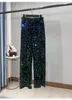 Pantaloni da donna Leggings in velluto con paillettes con pendenti allungati sono sottili e scintillanti gamba dritta casual per le donne 2024