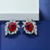 Studörhängen 925 Sterling Silver 10 11mm Ruby Sapphire For Women Sparkling Created Moissanite Diamond Wedding Fine Jewelry