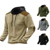 Hoodies masculinos confortáveis com capuz cordão com design de remendo textura waffle manga longa pulôver punho elástico para