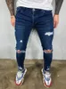 Nödställda knähål elastiska mager jeans män rippade cyklist denim byxor fast tvättade streetwear svarta pantalones hombre joggar 240104