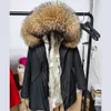 Maomaokong Womens Winter Coats Rabbit Lining Jacket Natural Real Raccoon Fur Collar Parka Fox Fur Long Female Clothing 240105