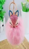 18Color Cute Bling Rhinestone Fox Real Rabbit Fur Ball Y Keychain Car Key Chain Ring Pendant For Bag Charm 91923479882571