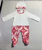Novo traje vermelho de roupas de bebê para bebê para recém -nascidos letra de macacão impressão macacão de bebê +chapéu +sacos de dormir +cobertor