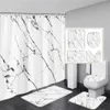 Ensemble de rideaux de douche en marbre abstrait, lignes dorées, motif gris noir, décor de salle de bains de luxe moderne, tapis antidérapant, couvercle de couvercle de toilette 240105