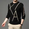 Masowa marka Knit High End Designer Winter Wool Black Sweter for Man Cool Autum Casual Jumper Ubranie 240104