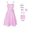 Movie Princess Costume For Adult Kids Women Men Girls Cosplay Pink Doll Dresses Halloween Plaid Birthday Clothes 240104