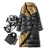 Mode Winter Frauen 90% Weiße Ente Unten Jacke Lange Dicke Doppelseitige Mantel Weibliche Warme Zweireiher Parka Outwear 240105