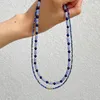 Pendant Necklaces Charm Retro Lapis Lazuli Colored Beaded Necklace For Women's Versatile Collarbone Chain Jewelry