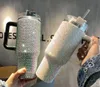 40oz Diamond Mug Tumbler med handtag isolerad tumlare med lock Straw rostfritt stål kaffeterminskoppar Tumbler Heat Press 240105