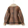 UNIZERA 2023, осенне-зимняя женская модная повседневная свободная универсальная куртка с откидным воротником из кожи и меха, 240104