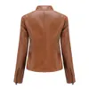 Veste en simili cuir femme 2023 printemps automne Moto Biker fermeture éclair mode vêtements d'extérieur noir marron rouge rose café XS 240105