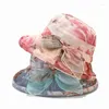 Berets 2024 Spring Summer Fashion Flower Bucket Hat Bow Sunscreen Fisherman Cap Elderly Grandmother Breathable Basin