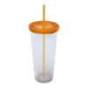 Couvercle plat 700 ml 24 oz tasse en plastique transparent à double paroi avec paille avec tasses à café noir vert bleu orange rouge 240104