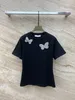 T-shirt casual a 2 colori della sfilata di moda estiva da donna, manica corta, motivo farfalla, o-collo, top larghi