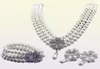 Rhodium Silver Tone IvoryCream Pearl Bridal Jewelry Set Wedding Necklace Bracelet and Earrings Sets5249412