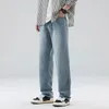 Jeans för män 2024 Spring Loose Straight Leg Pants American High Street Wide Trendy Casual 240104