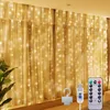 1 Pack 200LED Fairy Curtain Lights, USB Plug In 8 Modes Christmas Fairy String Hanging Lights With Remote Controller For Weddings, Decorations Warm White Color White.