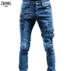 Plus storlek rak jeans man byxor vår sommar pojkvän jeans streetwear mager zips 3 färger cacual long denim byxor 240104