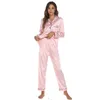 Pijamas de seda conjunto para mulheres sleep lounge wear feminino pijamas leopardo moda senhora manga longa calças nightwear sexy primavera 240104