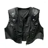 Men's Tracksuits Dark Retro Gothic Sleeveless Zipper Vest Personality Stitching Trendy Waistcoat Designer Leather Patchwork Top Coats