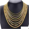 Chains Gold Chain For Men Women Wheat Figaro Rope Cuban Link Filled Stainless Steel Necklaces Male Jewelry Gift Wholesale Drop Deliv Dhe8C
