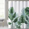 Tropical Green Leaves Plant on White Background Odorless Shower Curtains for Bathroom Showers and Bathtubs Decor with Hooks 240105