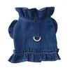 Vêtements pour chiens Vêtements en denim bleu Cowboy Jupe pour animaux de compagnie Vêtements pour chiots pour petits chiens de taille moyenne Robe de sangle de poitrine en plein air avec anneau en D