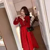 Abiti casual Donna Abito rosso Autunno e inverno scollo a V manica lunga anno Vestido De Mujer