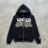 Y2K 스트리트웨어 Zip Hoodie Y2K Sweatshirt 힙합 힙합 문자 그래픽 프린트 대형 까마귀 고딕 양식 재킷 코트 옷 240104