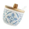 Zestawy naczyń stołowych Ceramiczne pudełko na przyprawy porcelanowy Słoik z pokrywką łyżką kuchenną taca na garnku solą piwni cukier