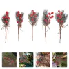 Fleurs décoratives 5 pièces bricolage Branches de pin givré de noël baies rouges et décor de sélection florale