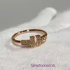 Tifannissm Ring Classic Popular temperamen V Gold High Edition Generation Pure Silver Double T Full Diamond with Quality 18k Rose Set Have Original Box